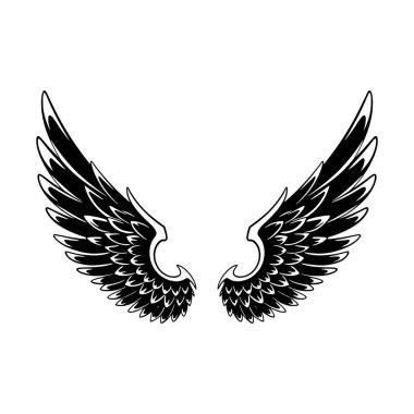 Kanat simgesi. Siyah kanat simgeleri beyaz arkaplanda izole edilmiş. Vektör illüstrasyonu.