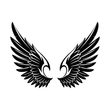 Kanat simgesi. Siyah kanat simgeleri beyaz arkaplanda izole edilmiş. Vektör illüstrasyonu.