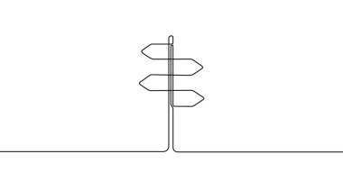 Tek sıra halinde yol tabelası. Beyaz arka planda düzenlenebilir siyah vuruşlu yön işareti çizimi. Vektör illüstrasyonu.