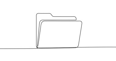 Bilgisayar dizini tek satırlık sanat tarzında. Beyaz arkaplanda düzenlenebilir siyah kulaç olan açık bir dosya klasörünün çizimi. Vektör illüstrasyonu.