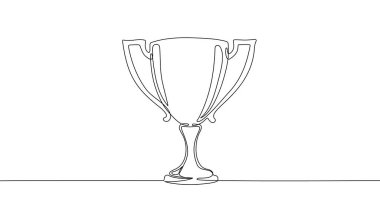 Winner's cup in one line art style. Drawing of an award trophy with editable black stroke on a white background. Vector illustration.