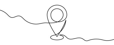 Yer işaretleyicisi tek satır sanat tarzında. Beyaz bir arkaplanda siyah çizim. Vektör illüstrasyonu, navigasyon kavramı.