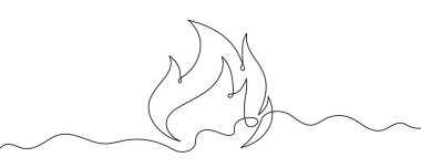 Sanat tarzında ateş ya da alev sembolü. Beyaz bir arkaplanda siyah çizim. Vektör illüstrasyonu, ısı veya tehlike kavramı.