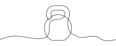 Kettlebell ya da ağırlık spor eğitimi için tek sıra sanat tarzında. Beyaz bir arkaplanda siyah çizim. Vektör illüstrasyonu, spor ve halter kavramı.