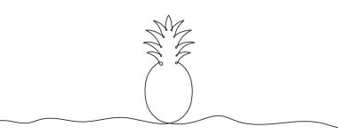 Ananas, tropik bir meyve. Beyaz arka planda düzenlenebilir siyah bir dokunuşla tek çizgi halinde çizim yapmak. Vektör illüstrasyonu, yaz konsepti, tropik yaşam veya sağlıklı beslenme.