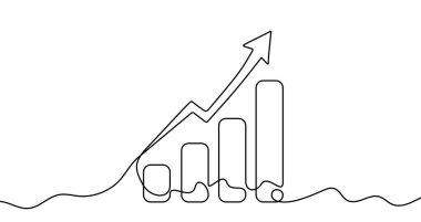 Aralıksız bir çizgi çizimi ve yukarı doğru büyüyen bir ok. Beyaz arka planda düzenlenebilir siyah inme. Vektör illüstrasyonu.