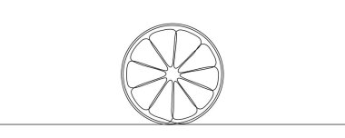 Tazeliği, vitaminleri ve sağlıklı beslenmeyi sembolize eden farklı bölümleri olan yuvarlak bir dilim limon ya da portakal. Düzenlenebilir siyah bir darbeyle tek sıra halinde çizmek. Vektör illüstrasyonu.