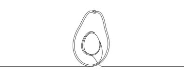 Yarım olgun avokado ve yatay çizgide bir çukur. Düzenlenebilir siyah bir darbeyle tek sıra halinde çizmek. Vektör illüstrasyonu.