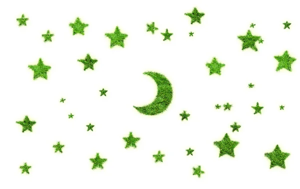 Abstracto verde hierba luna y estrellas —  Fotos de Stock