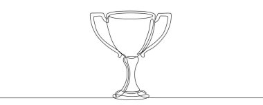 Galibiyet kupası tek satır sanat tarzında. Beyaz arka planda siyah çizim ile ödüllendirilmiş. Vektör illüstrasyonu.