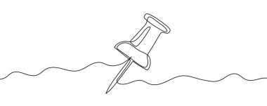 Çizgi sanatı tarzında iğnele. Ofis kırtasiyesinin minimalist çizimi aralıksız olarak yapılmıştır. Vektör illüstrasyonu.