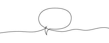 Konuşma balonu sanat tarzında. Oval bir diyalog bulutunun minimalist çizimi sürekli bir çizgide yapılır. Vektör illüstrasyonu.