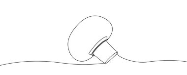 Mantar tek sıra sanat tarzında. Şampiyon ya da orman mantarı çizimi. Beyaz arka planda sürekli siyah bir çizgi ile çizilmiş. Vektör illüstrasyonu.