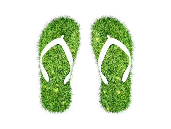 Green grass Flip-flops isolated — Stock Photo, Image