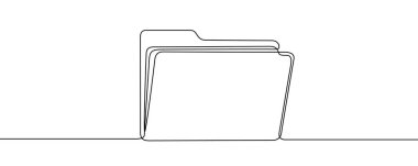 Satır sanatı biçiminde belge dizini. Açık bir kırtasiye klasörünün minimalist çizimi aralıksız bir satırda yapılır. Vektör illüstrasyonu.