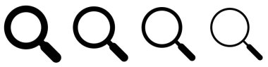Magnifying glass and search icons set. Discovery and analysis symbols. Search web icons with different line weights. Vector illustration.