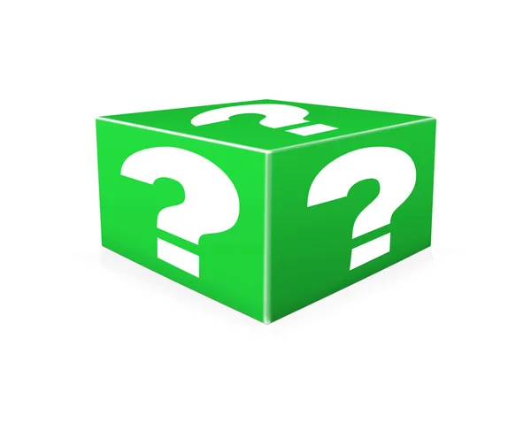 Marcas de interrogación blancas en la caja verde. Ilustración —  Fotos de Stock