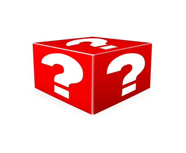 Marcas de interrogación blancas en la caja roja. Ilustración —  Fotos de Stock