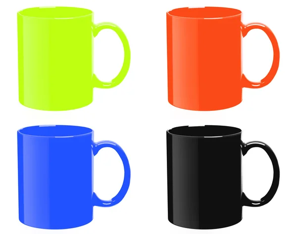 Cztery kubki różne kolory — Zdjęcie stockowe