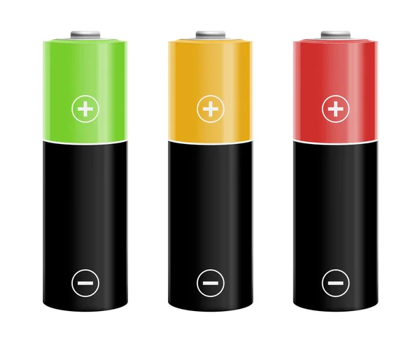 Иллюстрация трех цветных батареек — стоковое фото