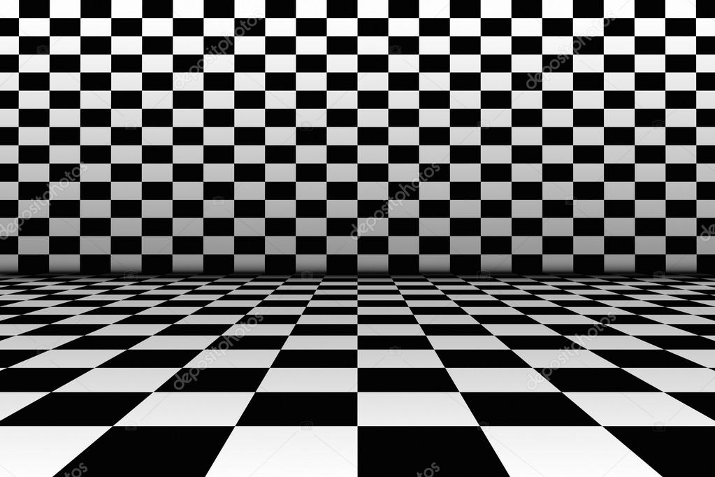 Room in the style of a chessboard.