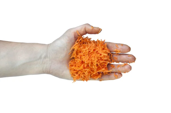 Cenouras raladas nas mãos . — Fotografia de Stock