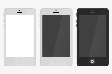Boş ekran izole ile üç akıllı telefon