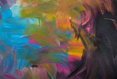 Akrilik renkler tuval üzerine soyut boyanmış. El yapımı, el yapımı. Düz döşeme, kaplama, sanat eseri, arka plan, görüntü, doku konsepti. Uzayı kopyala Modern, çağdaş, güzel sanatlar. Orijinal sanat.