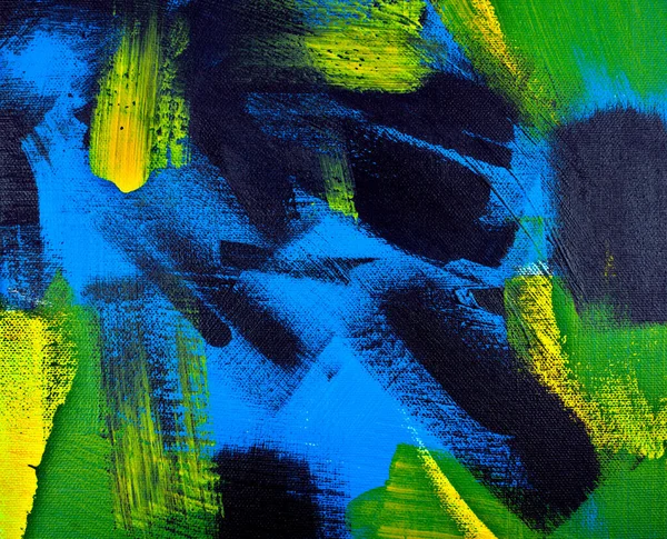Абстрактный Фон Акриловый Черный Желтый Синий Зеленый Цвета Живопись Холсте — стоковое фото