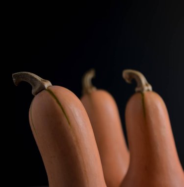 Kafası açıda kabak ezmesi, yiyecek manzarası tarzı ve koyu arkaplan ile hareket yaratıyor. Modern doğal yemek düzeni, yemek pornosu, hazırlık, hikaye anlatma konseptiyle yemek pişirme. Dikey resim.