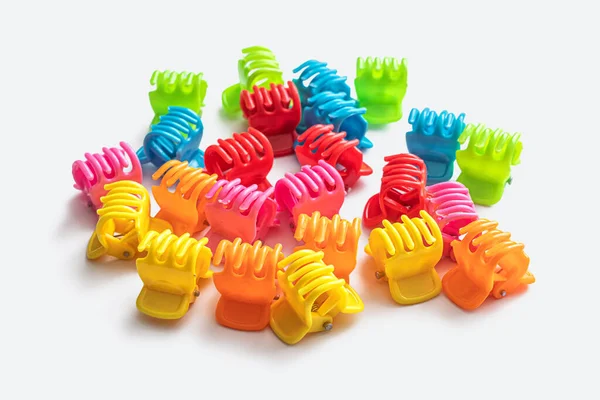 Una Manciata Brillanti Bambini Clip Capelli Colorati Plastica Uno Sfondo — Foto Stock