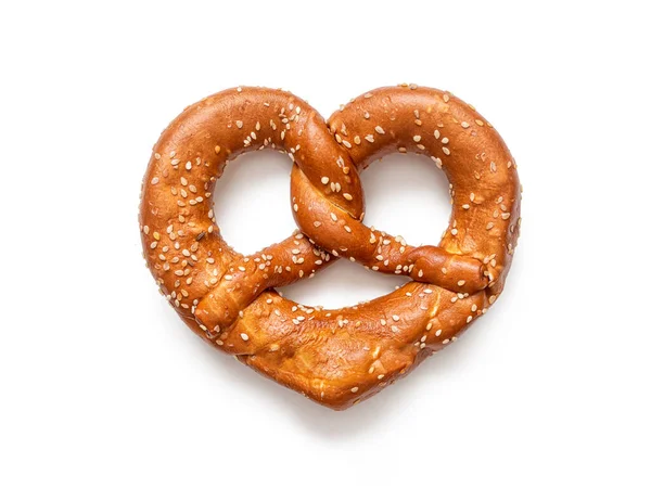 Brezel Een Krakeling Besprenkeld Met Sesamzaad Vorm Van Gekruiste Armen — Stockfoto