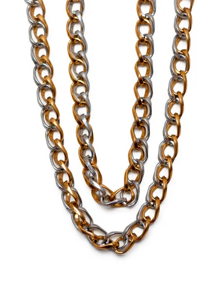Smycken Kedja Gul Och Vit Metall Isolerad Vit Bakgrund — Stockfoto