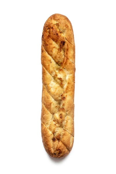 Baguete Rústica Francesa Com Cortes Cheios Manteiga Alho Isolada Sobre — Fotografia de Stock