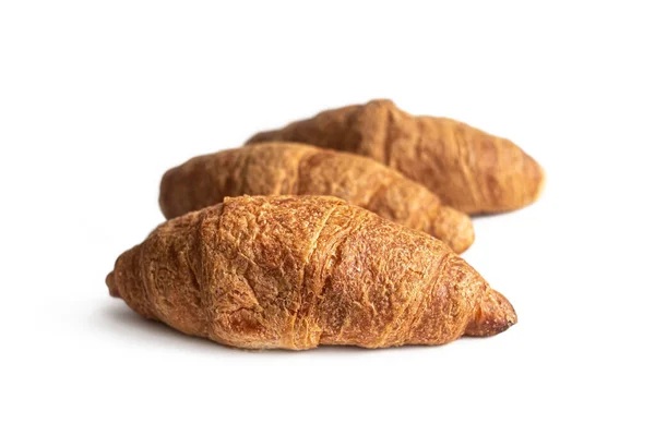 Vários Croissants Massa Folhada Croissants Dourados Isolados Fundo Branco Croissant — Fotografia de Stock
