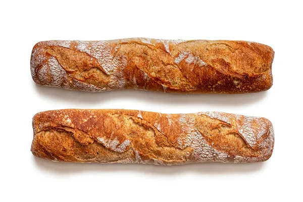 Duas Baguetes Farinha Trigo Rústico Com Uma Crosta Dourada Crocante — Fotografia de Stock