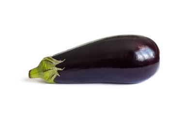 Dark purple eggplant rounded shape, with a glossy surface, isolated on a white background