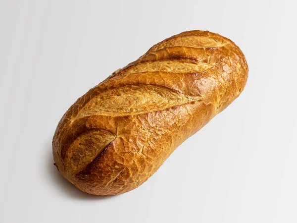 Pão Farinha Trigo Branco Com Crosta Dourada Fendas Por Cima — Fotografia de Stock