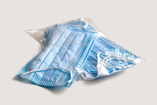 Ανοιχτή Σελοφάν Τσάντα Αναλώσιμες Προστατευτικές Ιατρικές Μάσκες Μπλε Χρώμα Ελαφρύ — Φωτογραφία Αρχείου