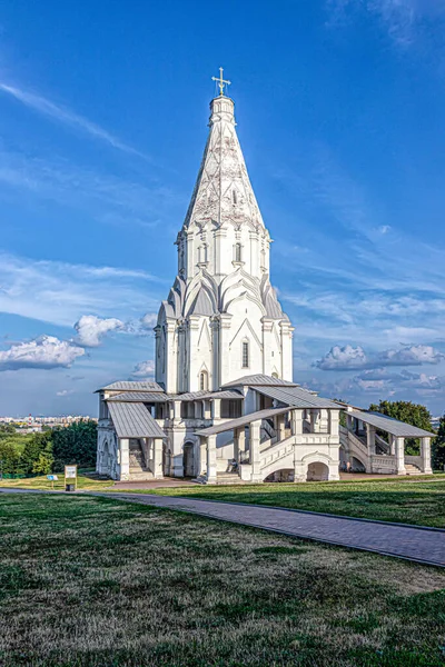 Moscow, Russia, 07.29.2021. Church of the Ascension of the Lord in the Kolomenskoye Museum-Reserve. The temple is a masterpiece of world architecture and the first stone tent temple in Russia