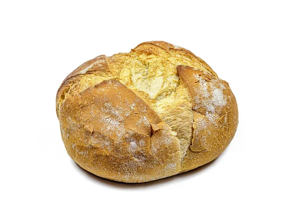 Französisches Rundbrot Aus Weizenmehl Mit Schnitten Darüber Isoliert Auf Weißem — Stockfoto