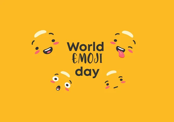 Giornata mondiale delle emoji. Emoticons carattere contorni su sfondo giallo gioioso messaggero e facce tristi espressione. — Vettoriale Stock