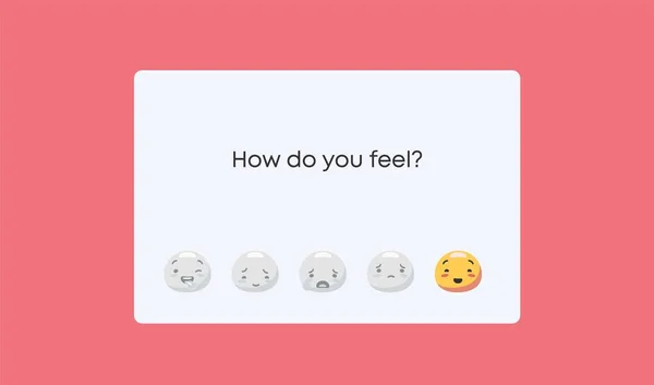 ¿Cómo te sientes medidor de humor. Clasificación de percepción emocional de divertido smiley a triste un servicio personalizado. — Archivo Imágenes Vectoriales