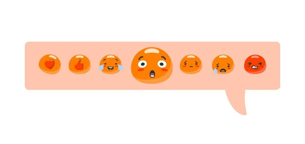 Commentaires d'humeur Emoji. Ligne de réponse en ligne en messager de personnages rouges comme avec le cœur joyeux et tristes visages. — Image vectorielle