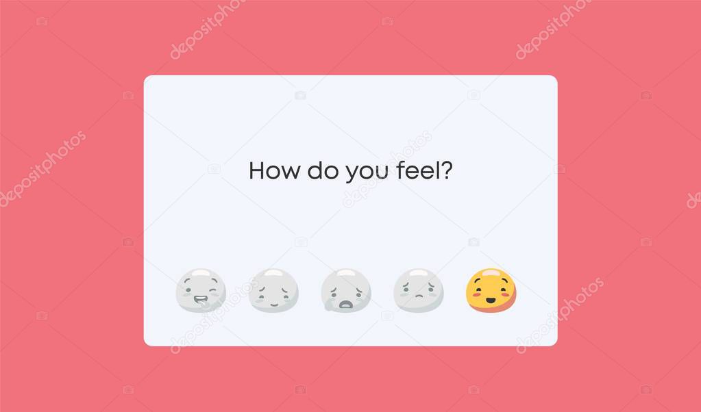 How do you feel mood meter. Emotional perception rating from funny smiley to sad one custom service.
