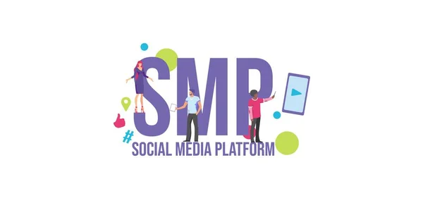 SMP Piattaforma di social media. Tecnologie promozionali di marketing dei mezzi di comunicazione. — Vettoriale Stock