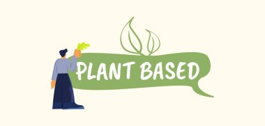 Bitki tabanlı poster. Ekolojik gıda ve doğal ürünlerle dolu organik yeşil pankart sağlıklı yaşam tarzı.