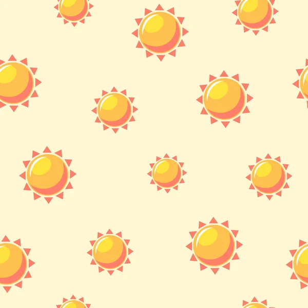 Warm suns seamless pattern. Bright orange lights on pale yellow background high warming up. — Stock Vector