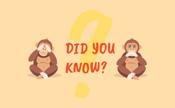 Vous le saviez ? Question jaune avec deux singes aux yeux fermés et communication orale. — Image vectorielle