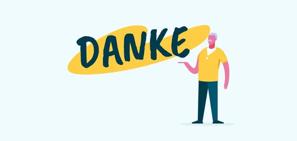 Danke est l'affiche de remerciement. Remerciements allemands en jaune et vert message de conception graphique pour l'aide dans le travail. — Image vectorielle